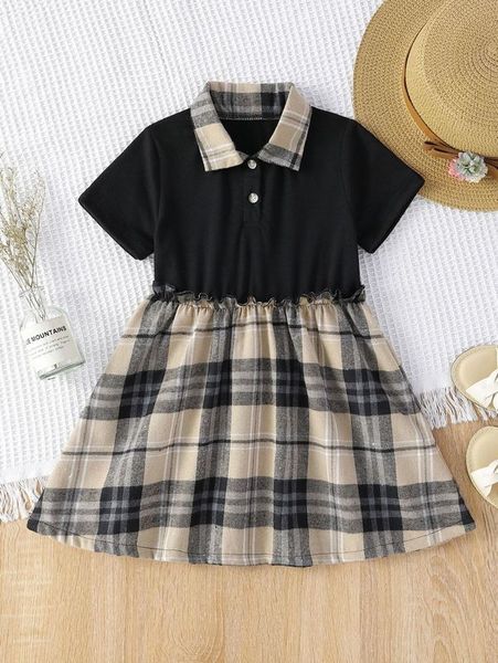 

toddler girls plaid polo neck frill trim dress she, Red;yellow