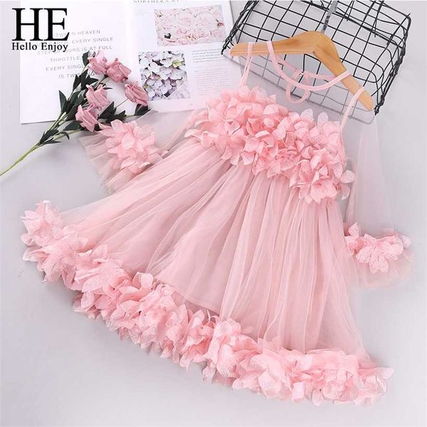 HE Hallo genießen Mädchen Kleider Baby Kleinkind Kinder Kleidung Frühling Sommer Langarm Hochzeit Prinzessin Festzug Blumen Rotes Kleid 220106