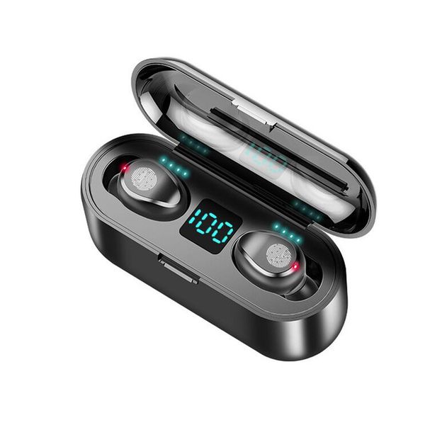 

f9 tws headphones bluetooth v5.0 wireless earphone mini smart touching earbuds with led display 1200mah power bank headset