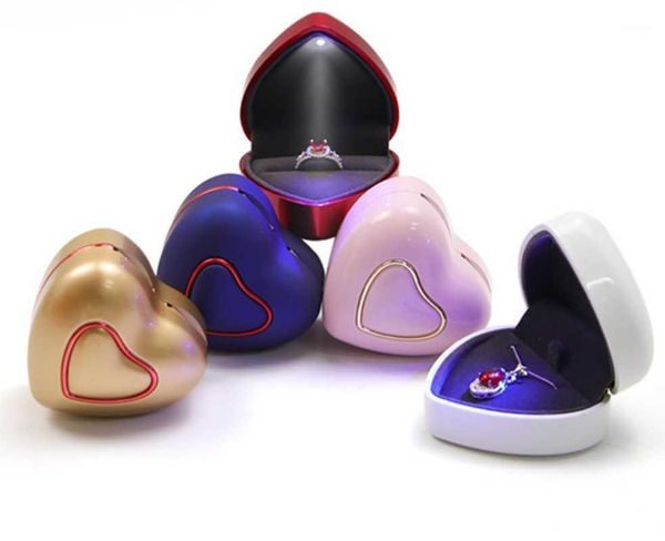 

36pcs/lot led light heart shape pendant ring box wedding engagement ring earring pendant jewelry box display gift wholesale1, Pink;blue