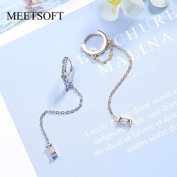 

hoop & huggie meetsoft 925 sterling silver prevent allergy earrings for women trendy long crystal circle tassel jewelry gift, Golden;silver