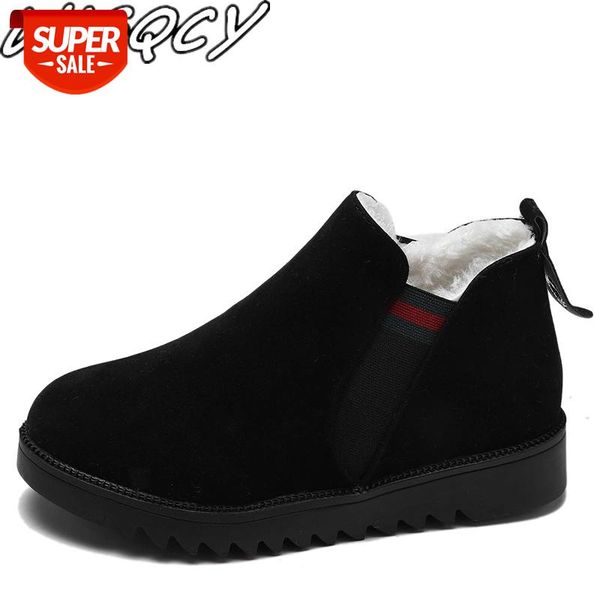

2019 women's retro plus velvet flat snow boots short tube set foot artificial suede leather shallow winter boots #x30k, Black