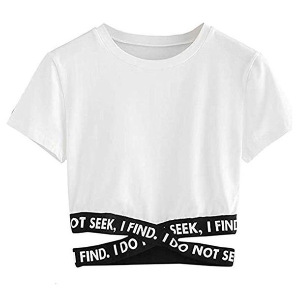 

summer tshirt womens lady fashion soild latter cross bandage fashion t-shirt short style ropa mujer 2020 verano, White