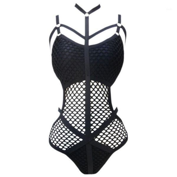 

black sheer knit net mesh women swimwear one piece swimsuit female bather bathing suit swim halter1