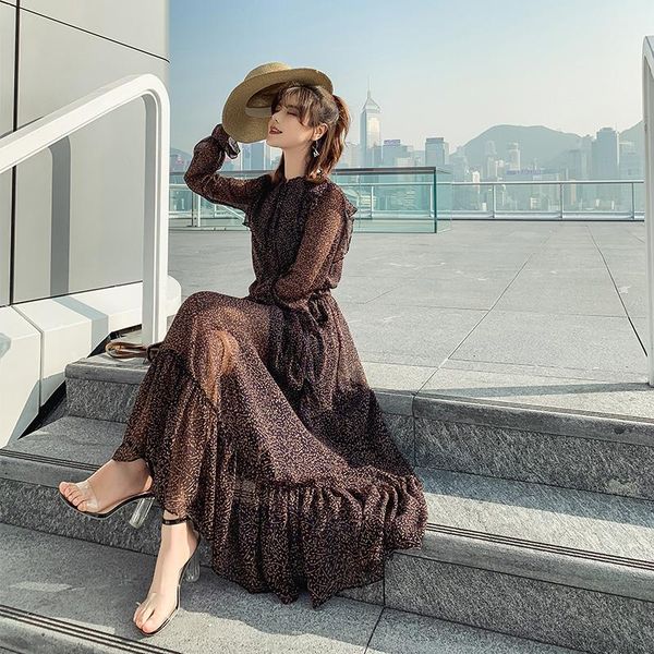 

casual dresses fashion female high waist dress bohemian style for women summer 2021 chiffon long slim roupas feminina zjt1799, Black;gray