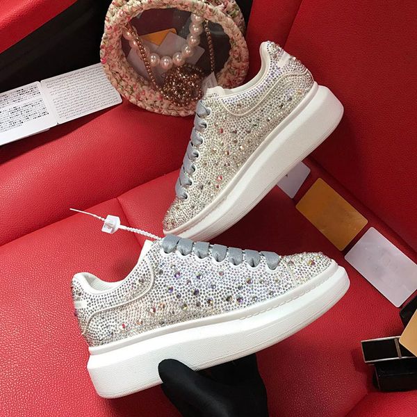 

shoe queens platform new flat luxurys women shoes mc genuine leather boots rhinestone shimmer designers sneakers chaussures casual trai lmtk, Black