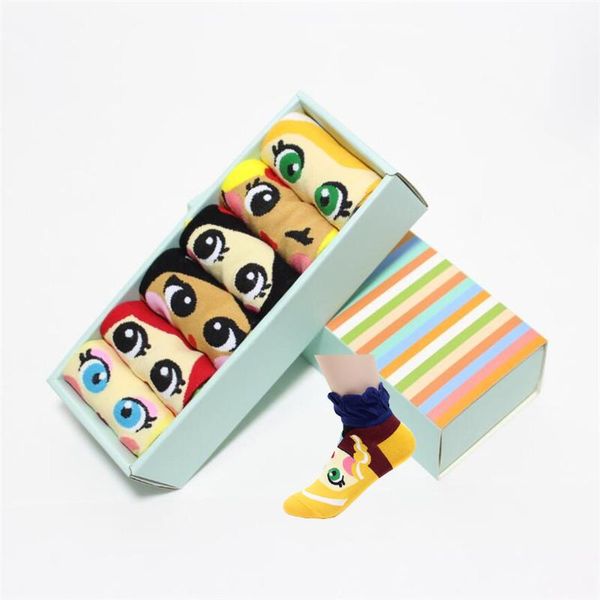 

socks & hosiery women cotton gift box 6pairs/pack comfortable cartoon short sock ladies and woman funny animal set, Black;white
