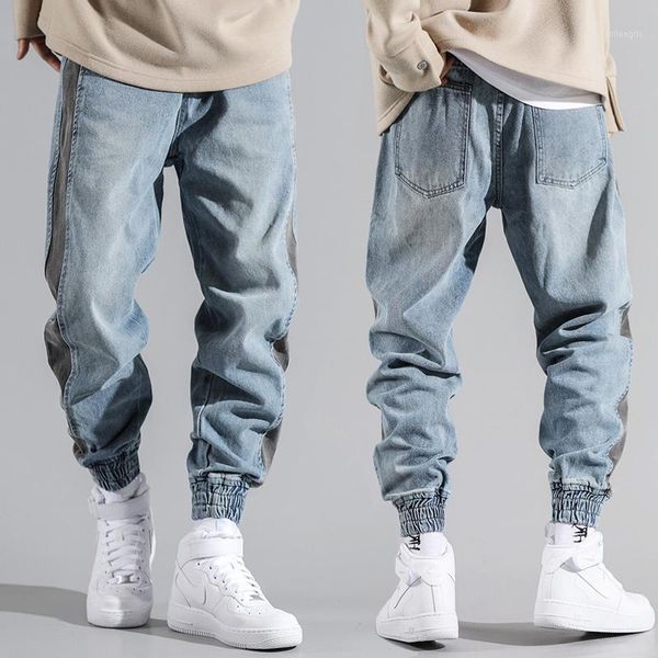 

fashion streetwear men jeans retro blue slack bottom joggers pants hombre spliced designer harem cargo pants hip hop jeans men1