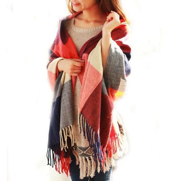 

check neck new air conditioner imitation cashmere women's korean shawl scarf, Blue;gray