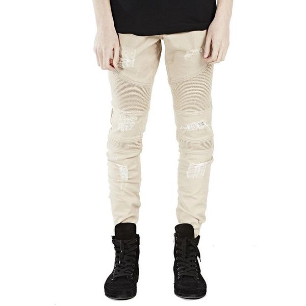 

pantalon homme slim new ripped jean homme fashion pantalones hip hop hombre pleated tejanos de hombre skinny biker jeans men, Blue