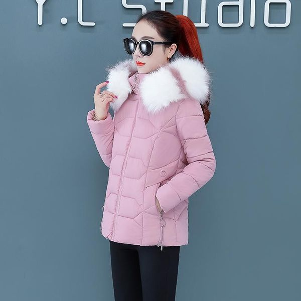 

women's down & parkas women casual warm colorful solid elegant short parka winter jacket fur collar coat, Black