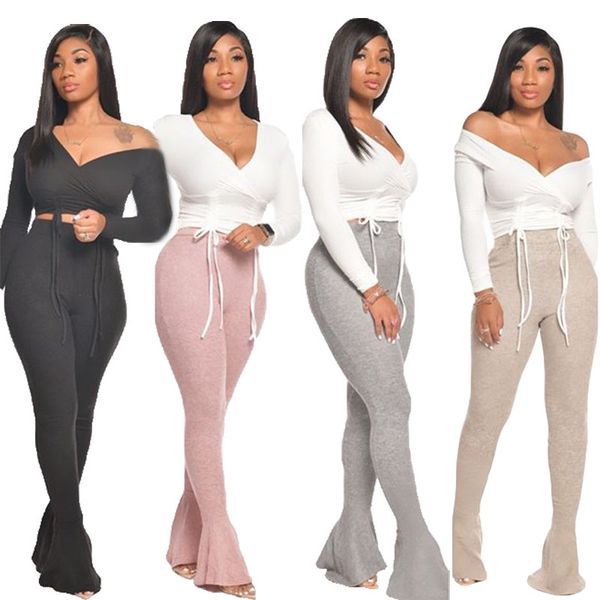 

designer women's pants casual solid color high waisted flared trousers winter leggings home relaxed and comfortable, Black;white