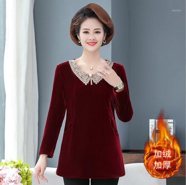 

velvet pullover women warm long sleeve t-shirt winter bottom shirt mother 1, White