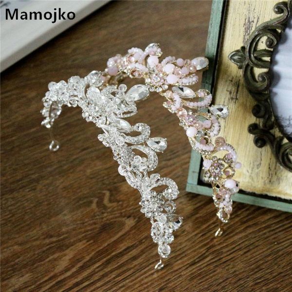 

mamojko baroque 2colors luxury clearly crystal bridal crown fashion charm beads tiara for women wedding hair accessories jewlery, Golden;silver
