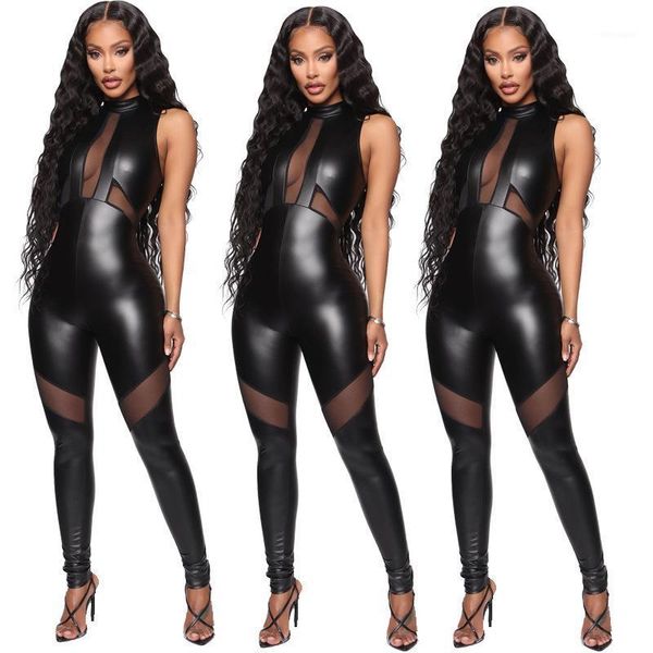 

autumn fashion pu leather pants new sleeveless hollowed-out tight leather pants1, Black;white