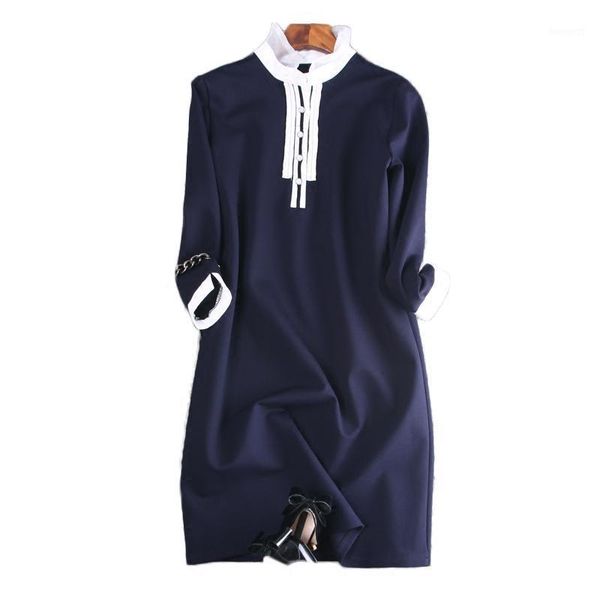 

maxi dress fashion new a-line solid three quarter sleeve appliques knee-length natural turn-down collar autumn dresses1, Black;gray