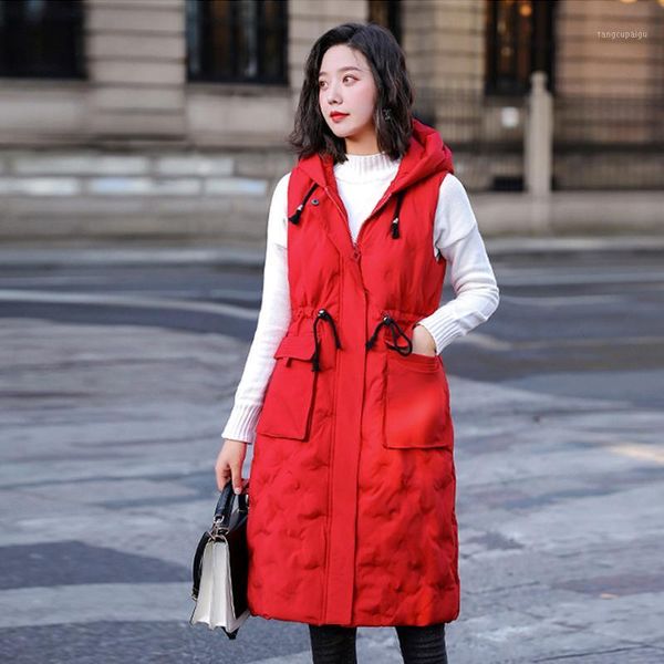 

big size 5xl 200 pounds new brand winter women's jacket red warm long cotton waistcoat casual sleeveless hooded femme coat veste1, Black;white