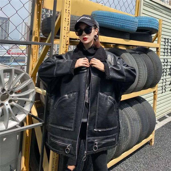 

faux fur jacket winter jacket women 2021 new solid warm thick fashion loose plush ladies coat double-faced fur teddy, Black