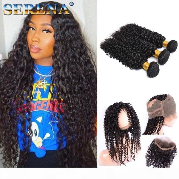 

afro hair deep curly brazilian curly bundles 360 frontal with bundles lace frontal #with bundels unprocessed hair hair extensions, Black;brown