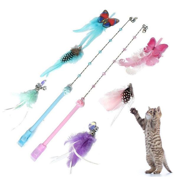 

three replacement head feather pearl funny cat sticks toys cat training supplies