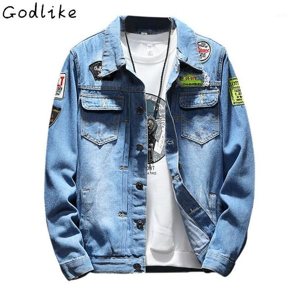 

godlike men's denim jacket fashion jeans jackets slim fit casual streetwear vintage male clothing plus size m-5xl1, Black;brown