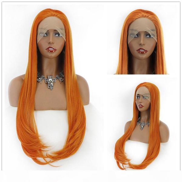 

ginger orange hair wigs high temperature fiber silk straight synthetic 13*4 lace front wig with baby hair for women ship, Black;brown