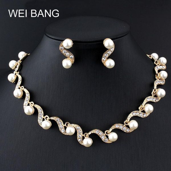 

earrings & necklace weibang elegant women crystal pearl jewelry set costume simulated-pearl sets for wedding gift, Silver