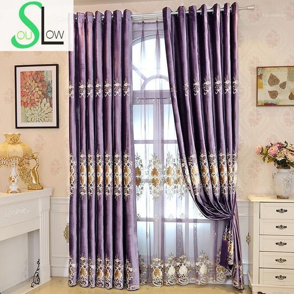 

[slow soul] european curtain italy cloth embroidered room purple tulle french window floral pastoral curtains for living luxury1