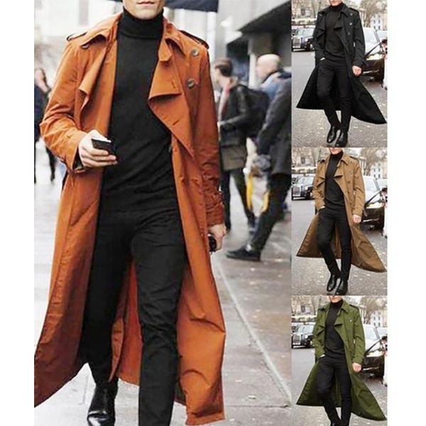 

men's trench coats men fashion x-long overcoat winter full length streetwear coat warm jacket formal outerwear, Tan;black