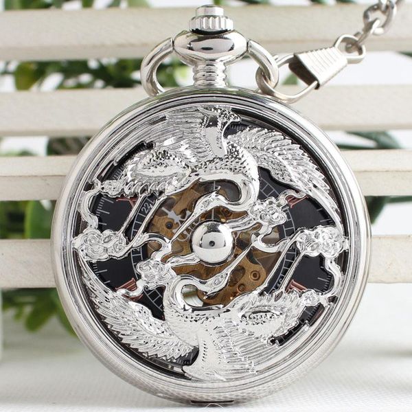 

silver birds hollow clamshell hand wind mechanical pocket watch men women watches skeleton gears watch gift tjx039 wmtita bdesybag