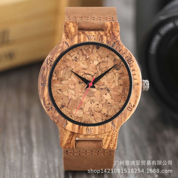 

men's wooden creativity new leisure personality cork fashion slag surface quartz watch 2021, Slivery;brown