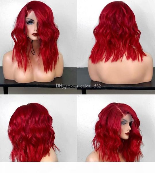 

lace front human hair short bob wigs for women red color brazilian remy hair 130% density wigs, Black;brown