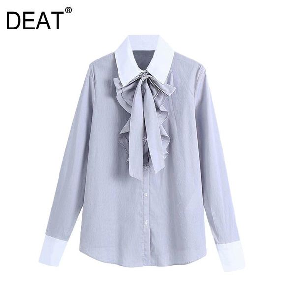 

women's blouses & shirts [deat] 2021 spring autumn fashion elegant turn-down collar solid color bow long sleeve single-breasted women s, White