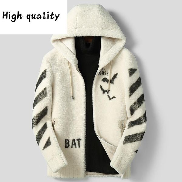 

winter jackets men's hooded men jacket warm mens clothing real sheep shearing coat 100% wool clothes jaqueta lxr415, Black