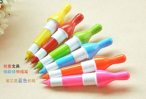 

children's favorite ballpoint pen retractable pens bowling modeling cartoon cute children learning stationery ballpen, Blue;orange