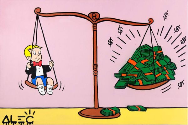 

alec monopoly richie on balance with money home decor handpainted &hd print oil paintings on canvas wall art pictures 210119