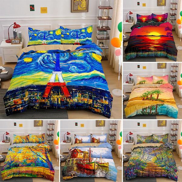 

abstract oil painting duvet cover set king  double quilt comforter covers beauty bright colors bedding sets home textile