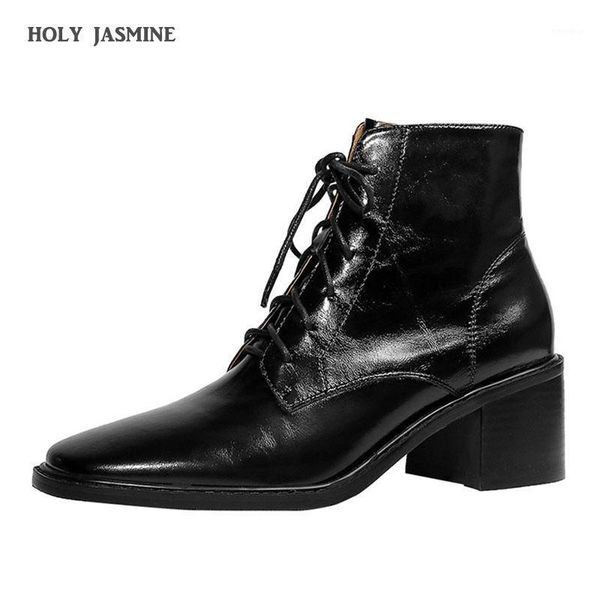 

genuine leather women boots cross-tied ankle boots for women zipper high heels autumn/winter shoes platform woman1, Black