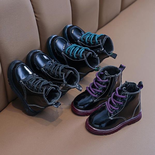 

2020 осень зима плюшевые детские сапоги мальчики девочек мартин обувь мода бренд молния мягкая кожа теплые дети короткие ботинки jllxaq, Black