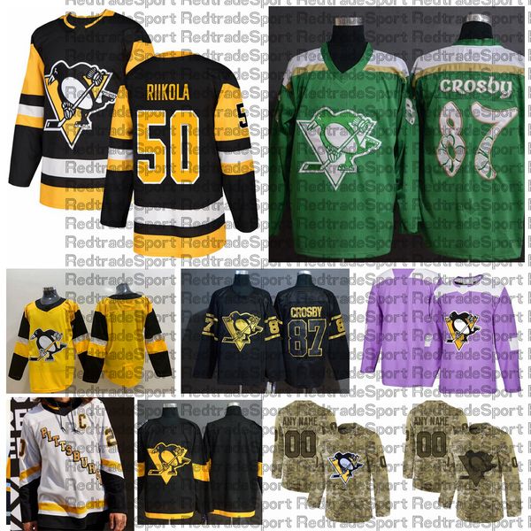 

2021 reverse retro customize #50 juuso riikola pittsburgh penguins jerseys golden edition camo veterans day fights cancer hockey jersey, Black;red