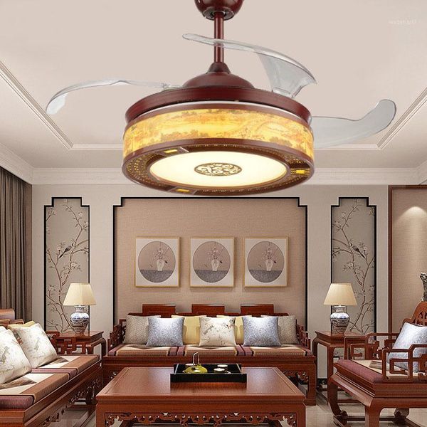 

42 inch led classical chandelier fan lamp living room modern ceiling short short base fan with remote control1