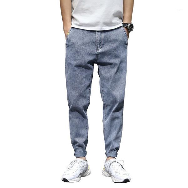 

mens washed baggy jeans casual pants joggers pants men work cargo denim cowboy trousers male streetwear loose jeans homme1, Blue