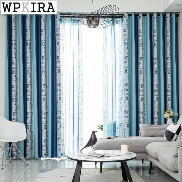 

curtain & drapes mediterranean stripe for living room english letters blackout bedroom printed voile drape window s534#d