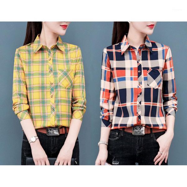 

women's shirts autumn and winter female shirt plaid shirt women slim long sleeve blouse female outerwear office blouse1, White