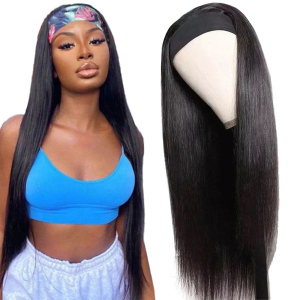 

brazilian straight headband wig human hair for black women machine made headband wig non lace wig, Black;brown