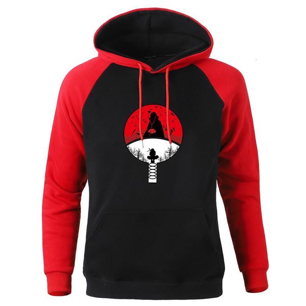 

hoodies naruto uzumaki silhouette anime print raglan pullovers mens street vintage tracksuit men's comfortable casual clothing, Black