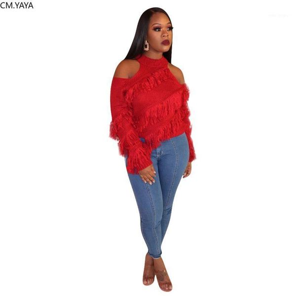 

2020 women winter full sleeve tassel sweaters off-the-shoulder knitted fashion night club party street sweater gl81671, White;black