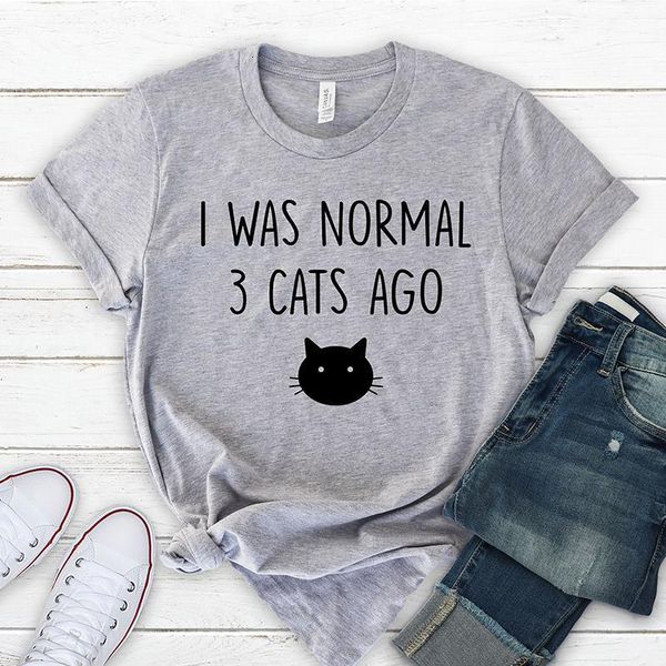 

i was normal 3 cats ago kawaii clothes funny cat lover shirt cotton loose tshirt crazy cat lady winter shirt woman 90s, White