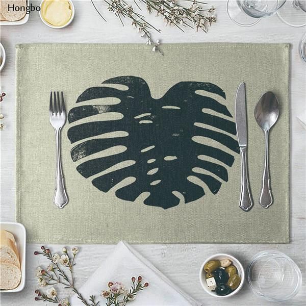 

черный белый лист пальмовый place placeemat хлопчатобумажная льняная изоляция месценые площадки поместить колодки обеденный стол коврики гла