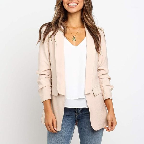 

newly women ladies blazer lapel blazer solid color long sleeve small coats office lady do991, White;black